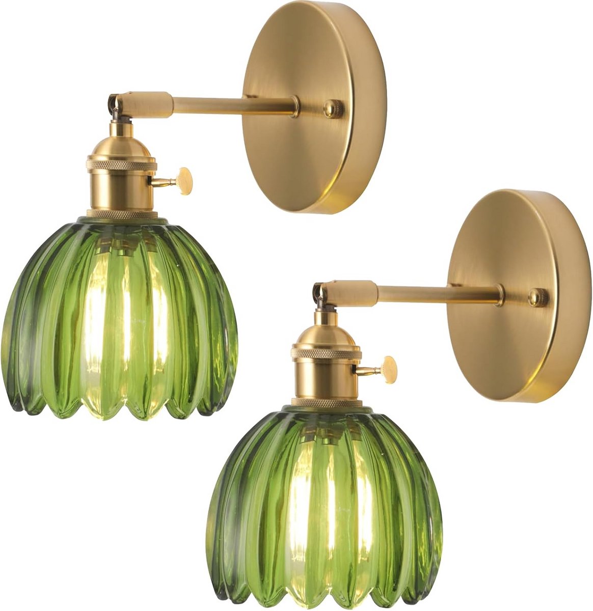Set van 2 Vintage Groene Wandlampen met Schakelaar