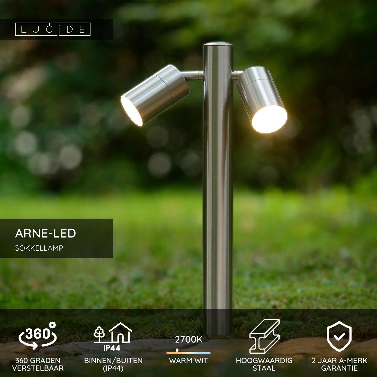 Lucide Arne-LED - Sokkellamp - Ø 6,3 cm - LED - GU10 - 2x5W 2700K