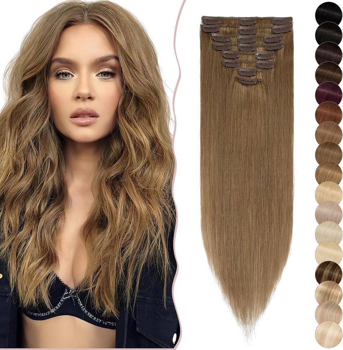 Clip-in Haarverlenging Echt Haar 60 cm Lichtbruin - Dikker en Langer Haar in Minuten