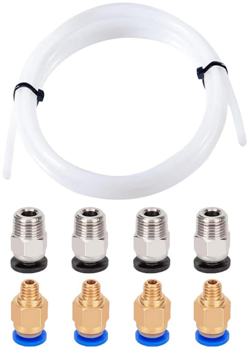 2 Meter PTFE Teflon Slang 2mm ID 4mm OD voor 3D-Printer met 8x Verbindingsstukken