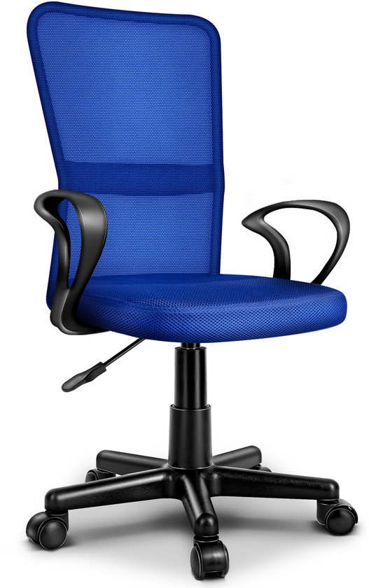 TRESKO® bureaustoel kantoorstoel draaistoel, met kunststof wielen, traploos in hoogte verstelbaar, gevoerde zitting, ergonomische vormgeving, SGS-geteste veer (blauw)