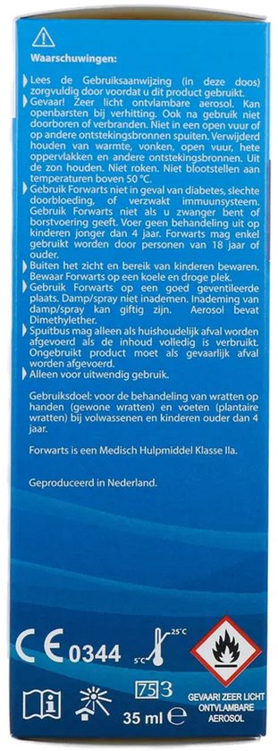 Waarschuwingsinformatie over het product Forwarts, inclusief CE- en gevarensymbolen.