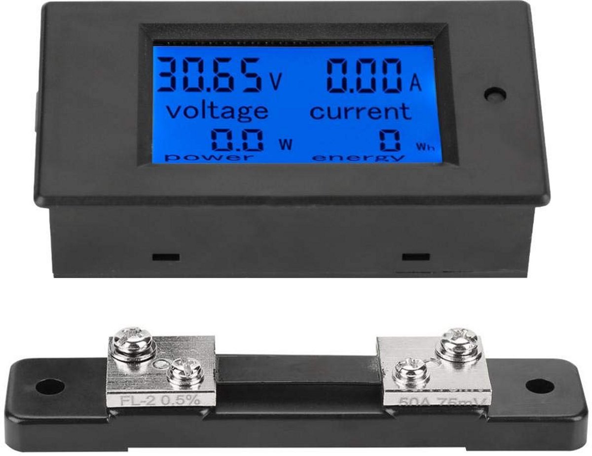 Digitale DC Stroom- en Spanningsmeter met LCD: 6.5-100V / 0-100A Vermogensmeter en Energiemeter