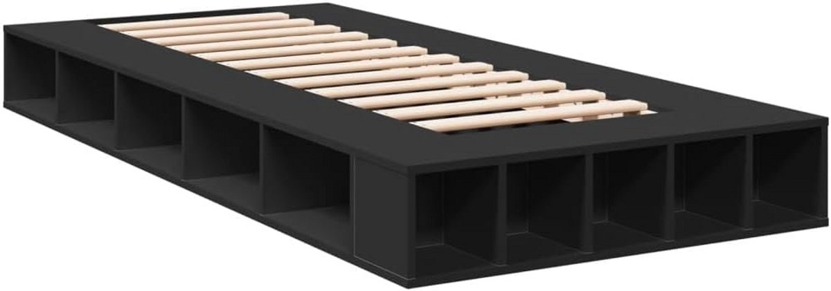 Dubbel Bedframe met Lattenbodem 100x200 cm Zwart Hout