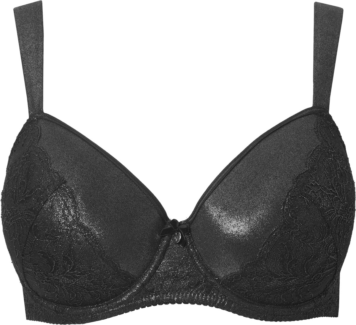 Ulla Popken Dames - Beugelbeha kant metallic effect zachte cups - Zwart