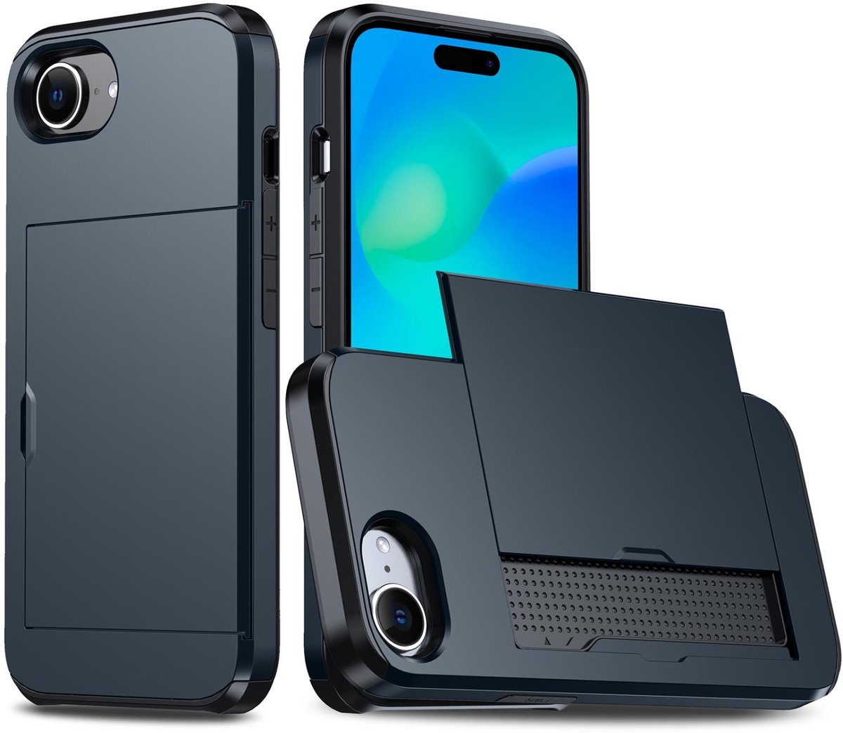Mobigear Hoesje geschikt voor Apple iPhone 17e Telefoonhoesje met Kaarthouder Hardcase | Mobigear Card Backcover Shockproof met Pasjeshouder | Kaarthouder voor 2 Pasjes | Hoesje voor Pinpas / OV Kaart / Rijbewijs | Schokbestendig iPhone 17e