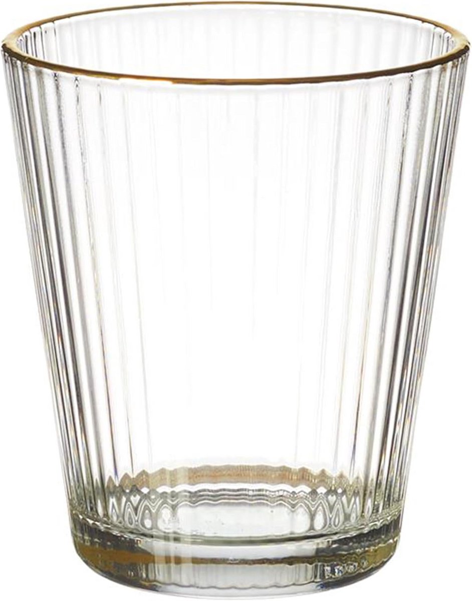 Set van 6 Geribbelde Drinkglazen met Gouden Rand voor Water, Sap en Cocktails