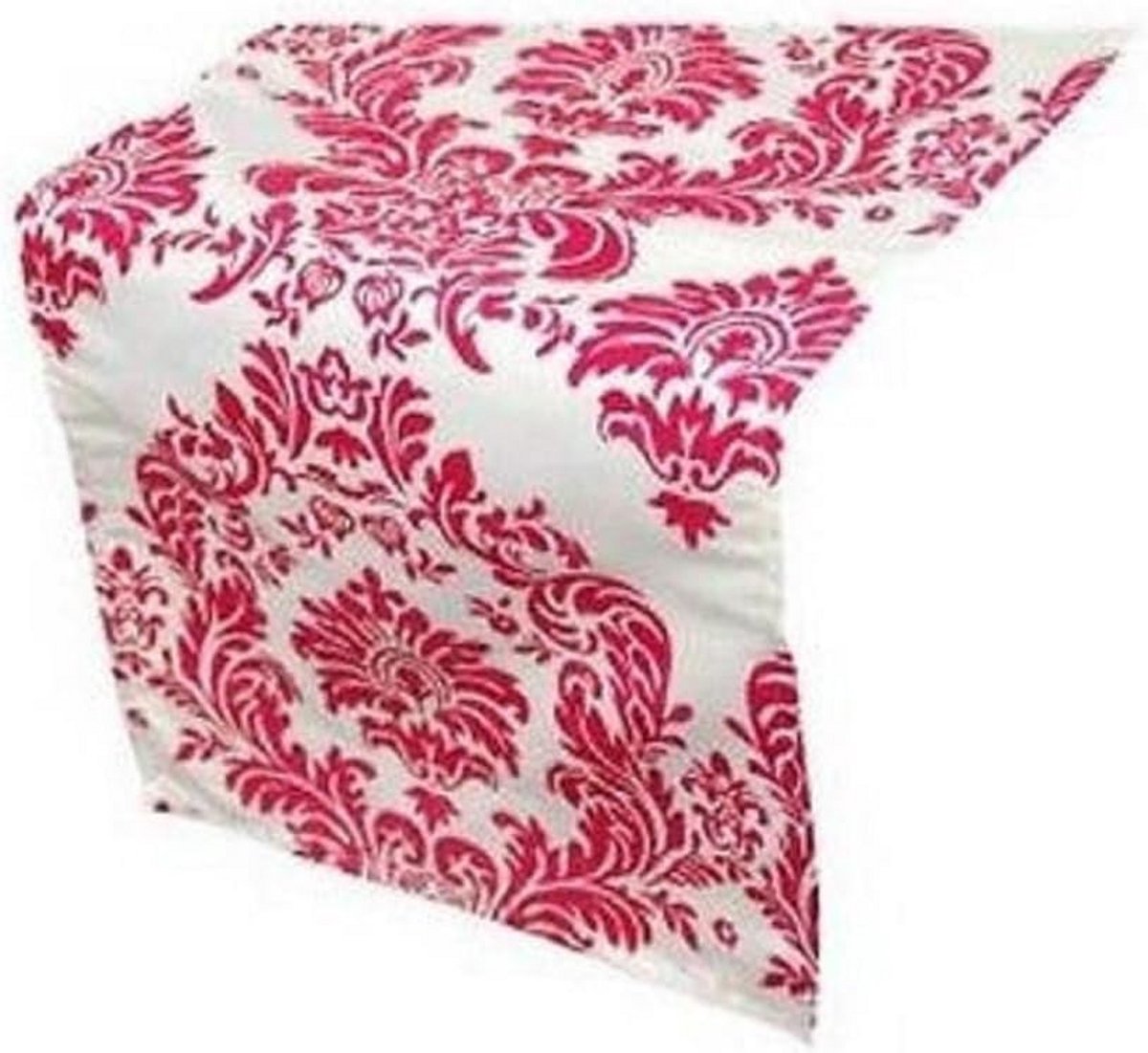Luxe Damast Tafelloper Wit en Fuchsia Roze voor Feestelijk Dekken