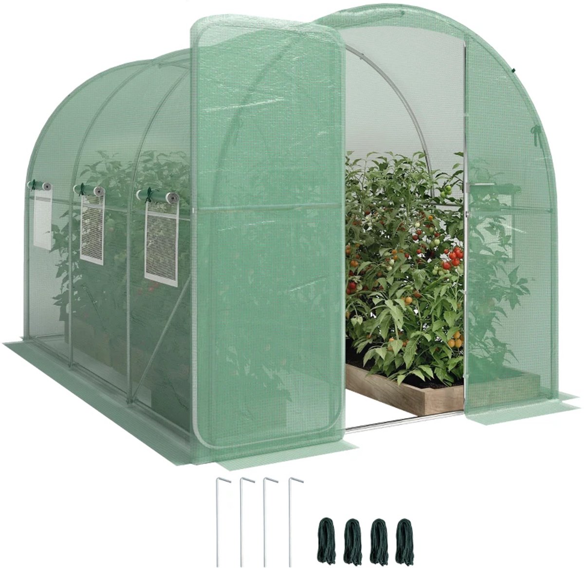 Polytunnelkas - Kas - Tunnelkas met Afsluitbare Deur - Foliekas - Kweektunnel - Kweekkas - Kastunnel - Groentekas - Plantenhuis - Plantenteelt - Tomatenkas - voor Groenten, Bloemen, Planten - 300x200x200 cm - Groen – foto 2