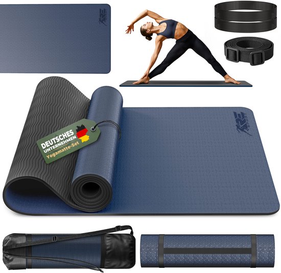 RE:Sport Yogamat, ftalaatvrij, gymnastiekmat, antislip, fitnessmat, vrij van schadelijke stoffen, trainingsmat met draagriem, 183 x 61 x 0,6 cm