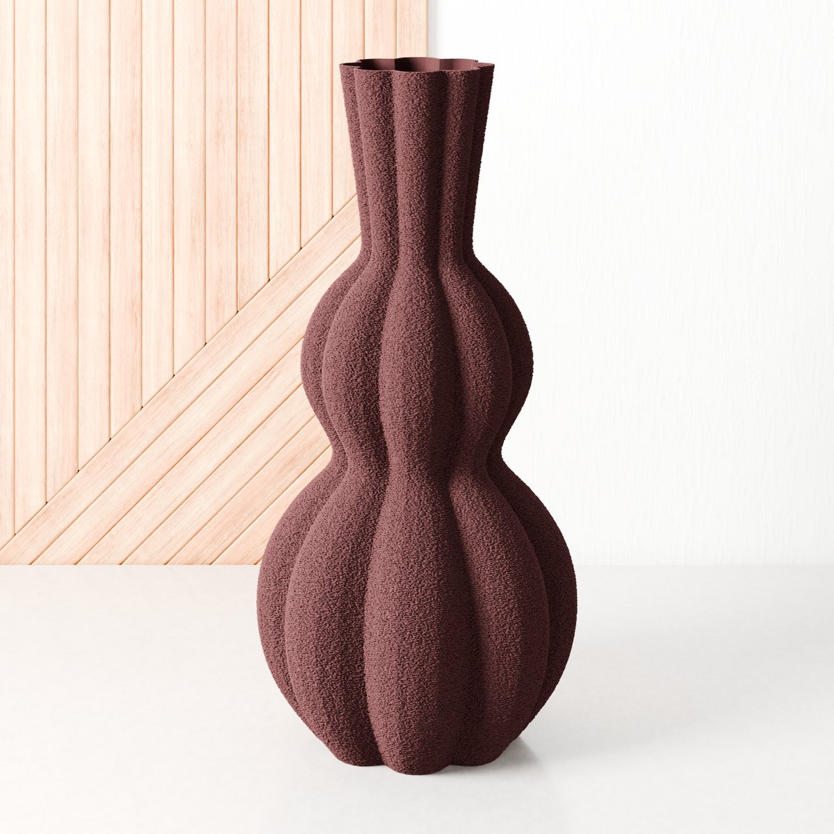 Fleuriek Vaas Rood - H40 cm - Bolvaas voor droogbloemen of als decoratieve bloemenvaas, ronde design vaasjes van bio-kunststof - Vaas met structuur