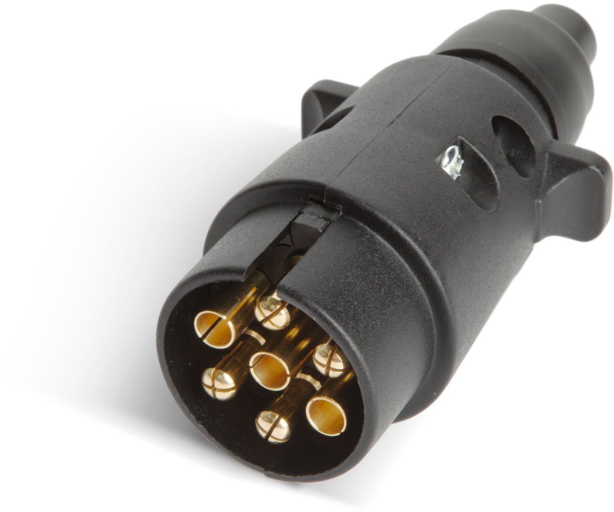 Aanhangerstekker - 7-polig - 12V - ISO 1724 - Met veerafsluitklep - Schroefaansluiting - Voor auto, caravan & trailer - Stevig ontwerp - Zwart kunststof [54941]