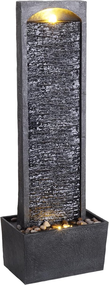 MELVRA Waterfontein Buiten - Tuinfontein met LED-verlichting - Waterornament - Waterval Ontwerp - Tuindecoratie - 34 x 22 x 98 cm - Inclusief Pomp