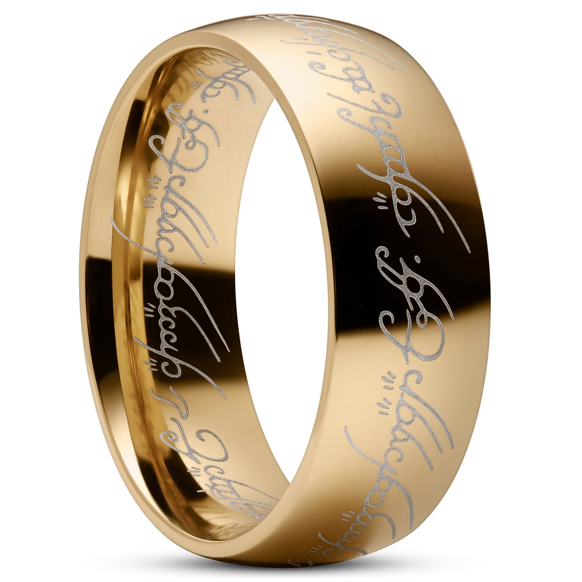 Sentio | Goudkleurige Roestvrijstalen Ring met Zwart Elfen Schrift