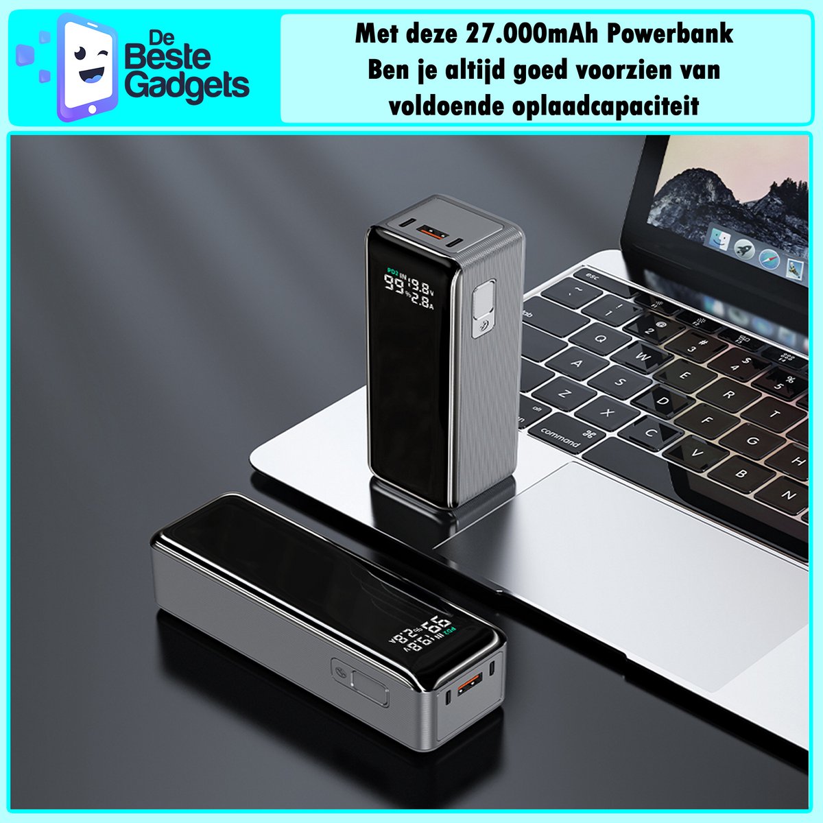 De Beste Gadgets Powerbank 27000mAh – Snellader USB-C & USB-A – TFT Display – Hoge Capaciteit Externe Batterij – Draagbare Oplader - Noodpakket – foto 5