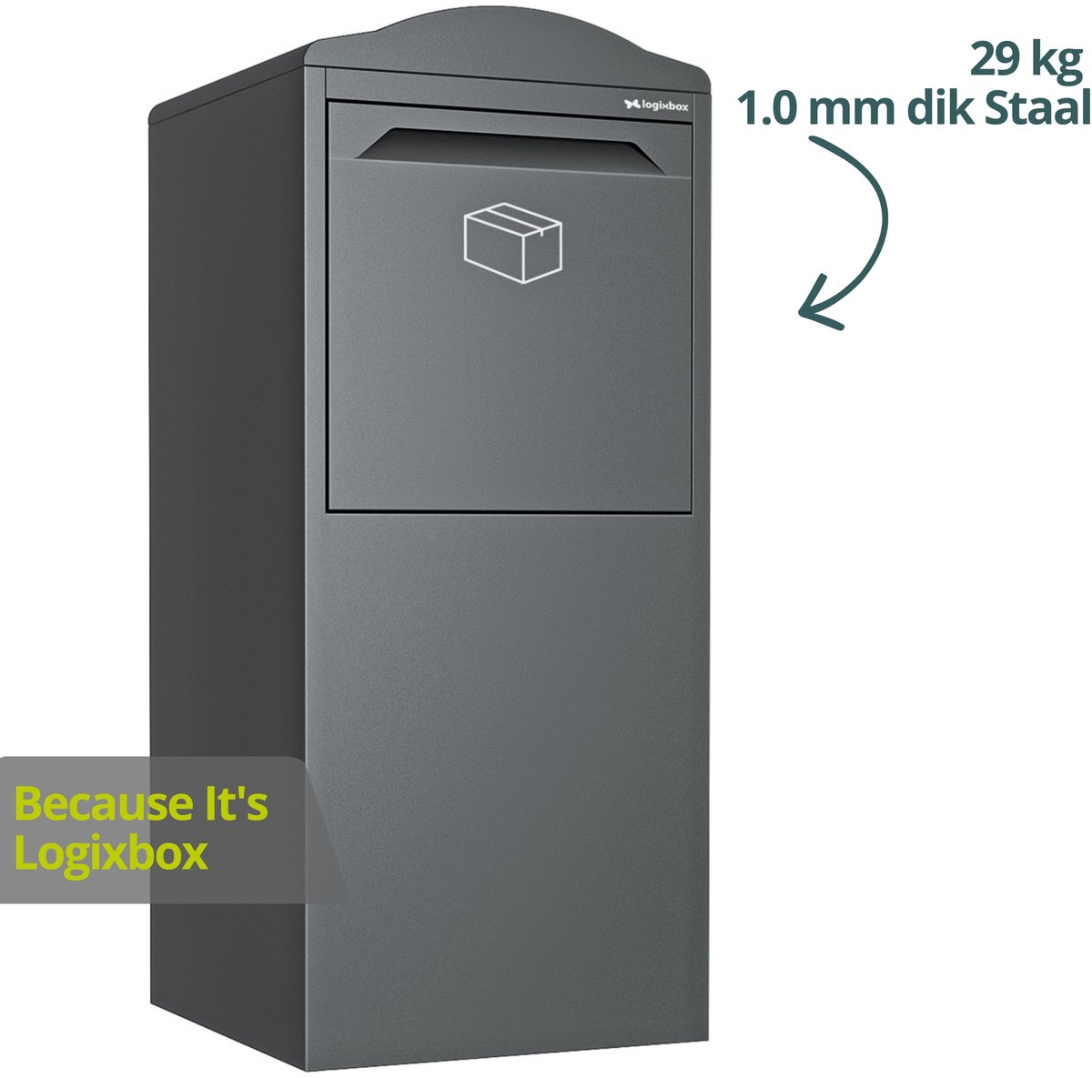 Pakketbrievenbus Frontbox Achteruitname - Stardust Graphitgrey - Hoge kwaliteit - 1.0 mm dik staal - Geschikt voor pakketten 40 x 35 x 32,5 cm -- GEEN Bouwpakket --
