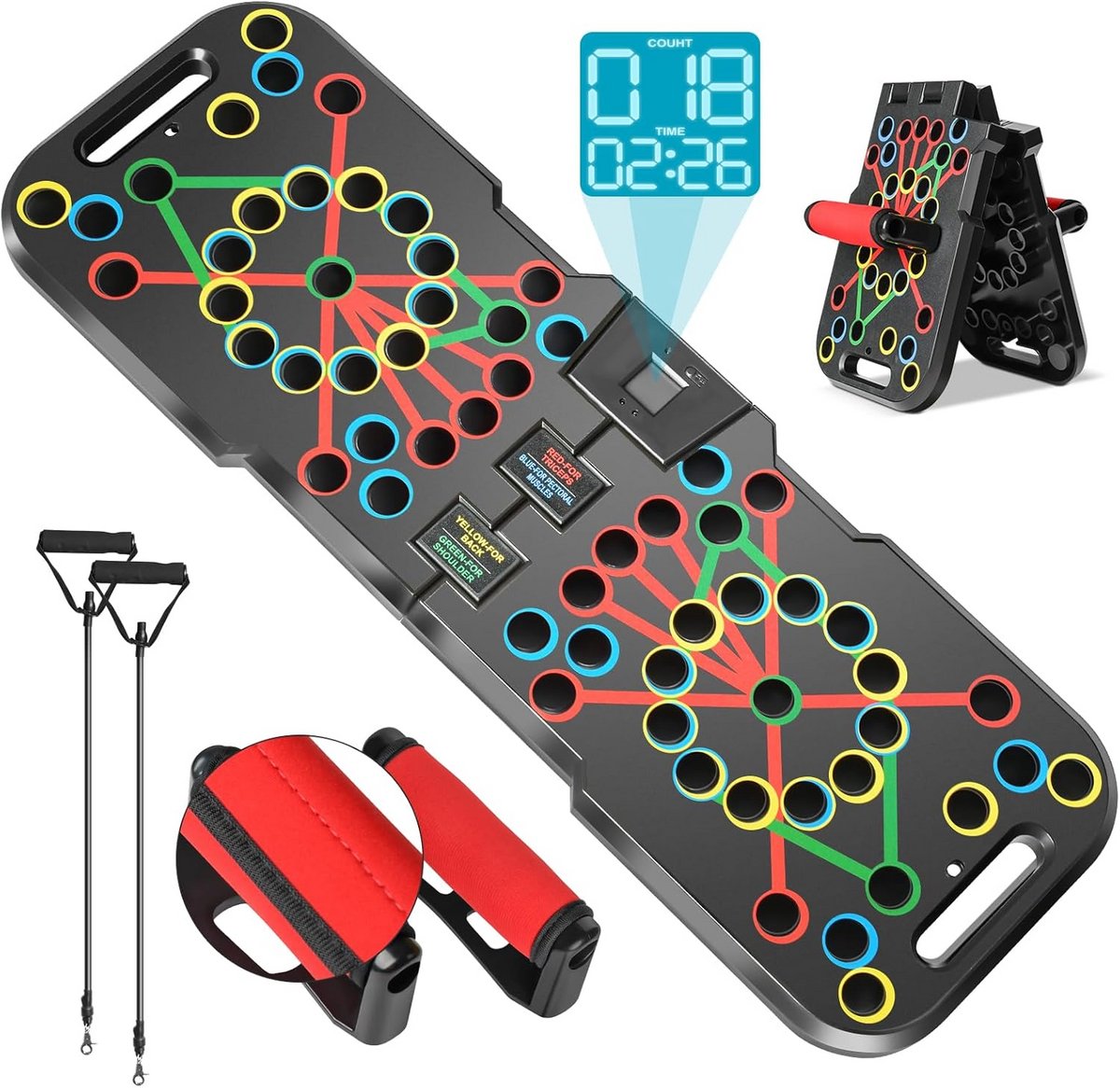Multifunctioneel Push Up Board met Slimme Timer - 60-in-1 Oefeningen voor Thuistraining en Krachttraining