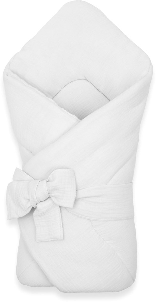 New Baby - Wikkeldeken - Mousseline wikkeldoek met vetersluiting 75x75 cm wit - deken - doek - katoenen doek - anti-allergisch - slaapdoek