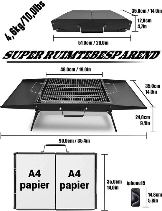 Barbecues Grill - Tafel Barbecue - Houtskoolbarbecues - Opvouwbaar & Ideaal voor Camping of Vakantie — afbeelding 5