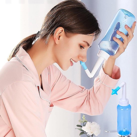 Sinus Spoel Kit Neus Spoel Fles - Neusreiniger voor Volwassenen en Kinderen - BPA-vrij - 300 ml - Lichtblauw — afbeelding 5