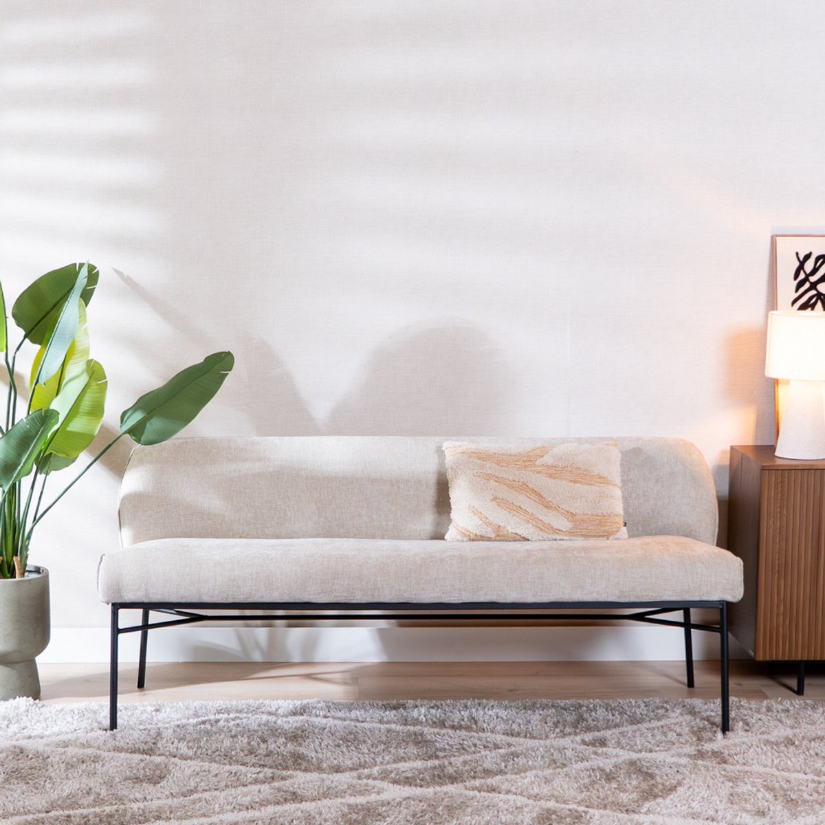 Bronx71® Eetkamerbank Momo chenille sand 220 cm - eettafelbank - eetbank