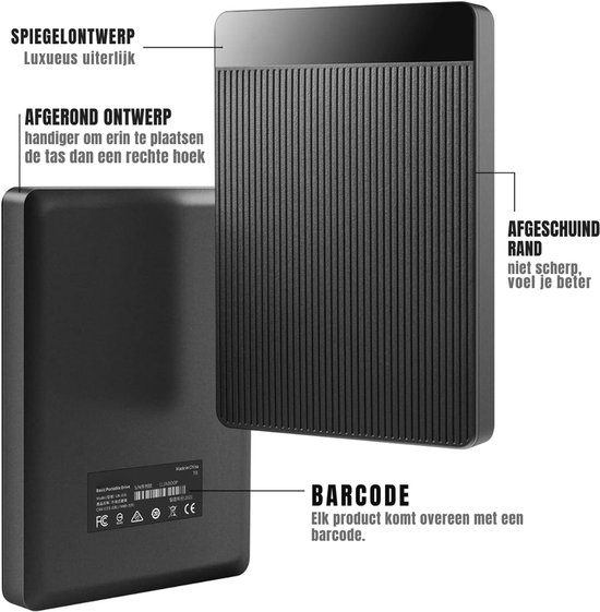 SCH® SSD Externe Harde Schijven - SSD Externe Harde Schijf - Zwart - 12cm x 8cm x 2cm van sch — afbeelding 3