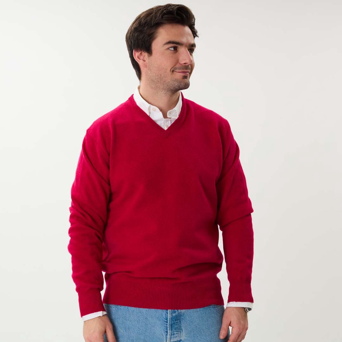 Osborne Knitwear Trui met V hals - Sweater heren in Lamswol - Pullover Heren - Ruby - M