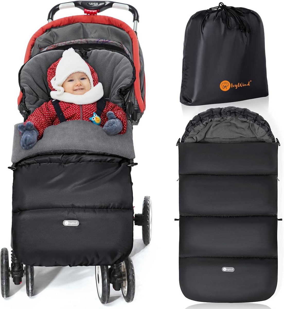 Universele Voetenzak voor Kinderwagen - Winter Voeten voor Buggy met Trekkoord - Waterdicht, Duurzaam, en Comfortabel Design - Zwart-Grijs