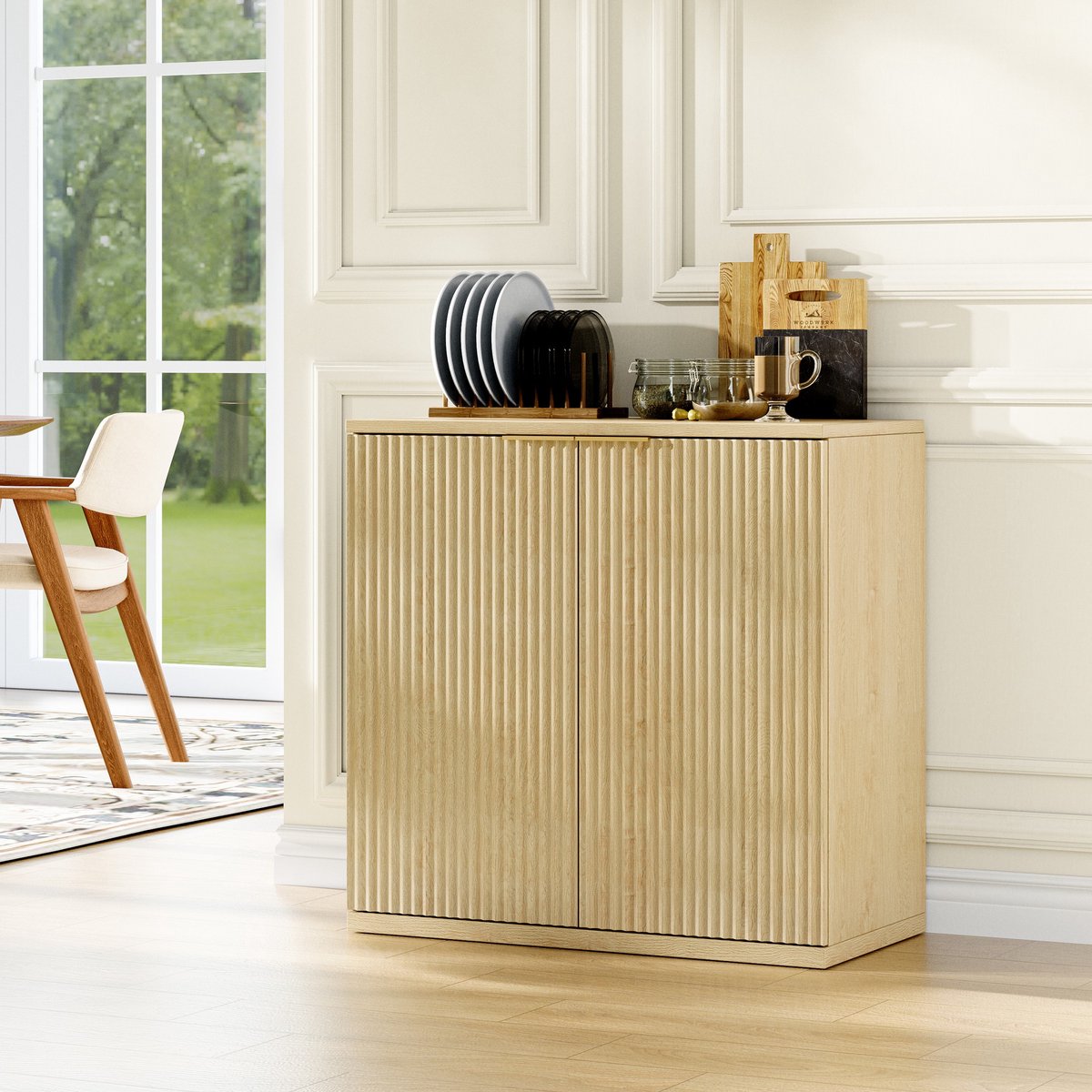 PHOEBE CAT Dressoir - Halmeubel - Metalen handgrepen - Gestreepte design - 60x30x70 cm - Natuurlijke