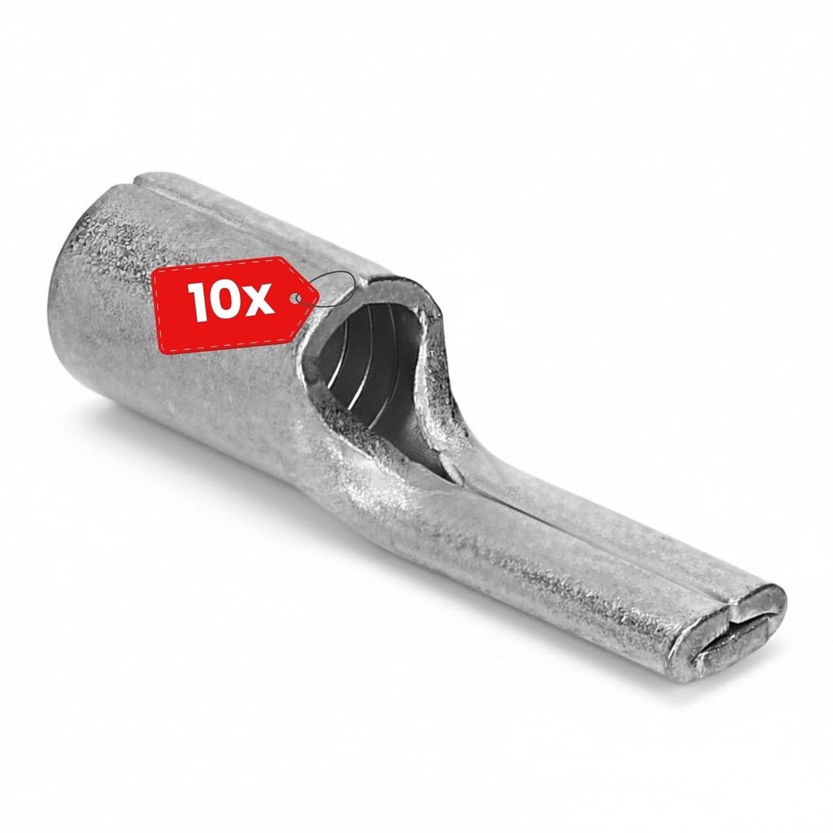 10 stuks Kalitec kabelogen met pinnen, 16 mm², ongeïsoleerd, gemaakt van gewalst koper, gesoldeerd en vertind | Kabelogen met pinnen voor accukabels | Platte doorn, binnendiameter 5,9 mm | Lengte 28 mm