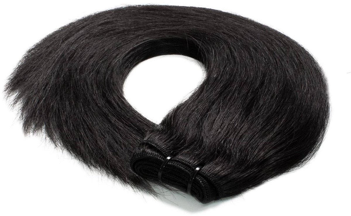 hair2heart Premium Echthaar Tressen om in te naaien Extensions glad - 50 cm 50 g 4/0 middenbruin