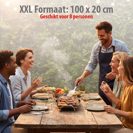 alpina Teppanyaki Bakplaat XXL - Grillplaat 2000W - Grill en Gourmet Plaat Electrisch - Plancha 100 x 20 cm - met Verstelbare Thermostaat - Anti-Aanbaklaag en Lekbak — afbeelding 4