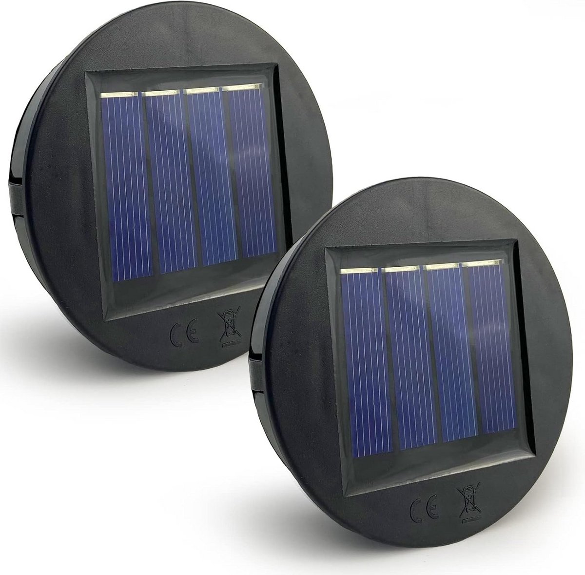 Vervangende zonnepaneel voor tuinlampen, helder LED, IP65 waterdicht, 8 cm diameter, 2 stuks