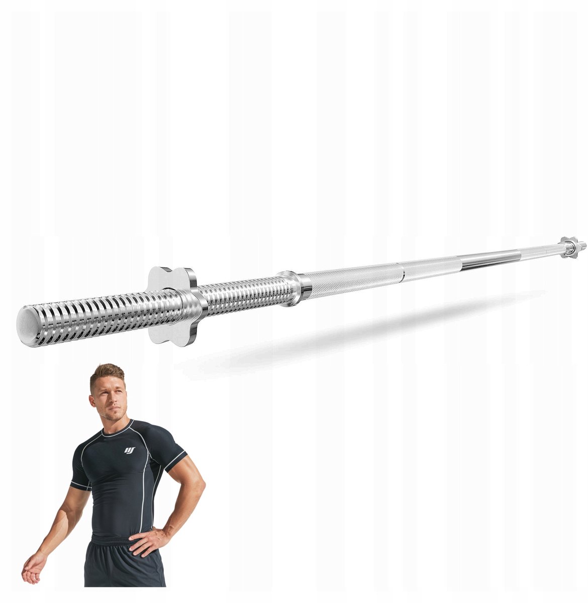 Marbo Sport - Halterstang schroefsluiting - Barbell - MW-G218-EX-SR - 218 cm - 30 mm boring - Verchroomd staal - Inclusief schroefklemmen - Voor krachttraining en thuisgym en Home Gym - Max. 180 kg