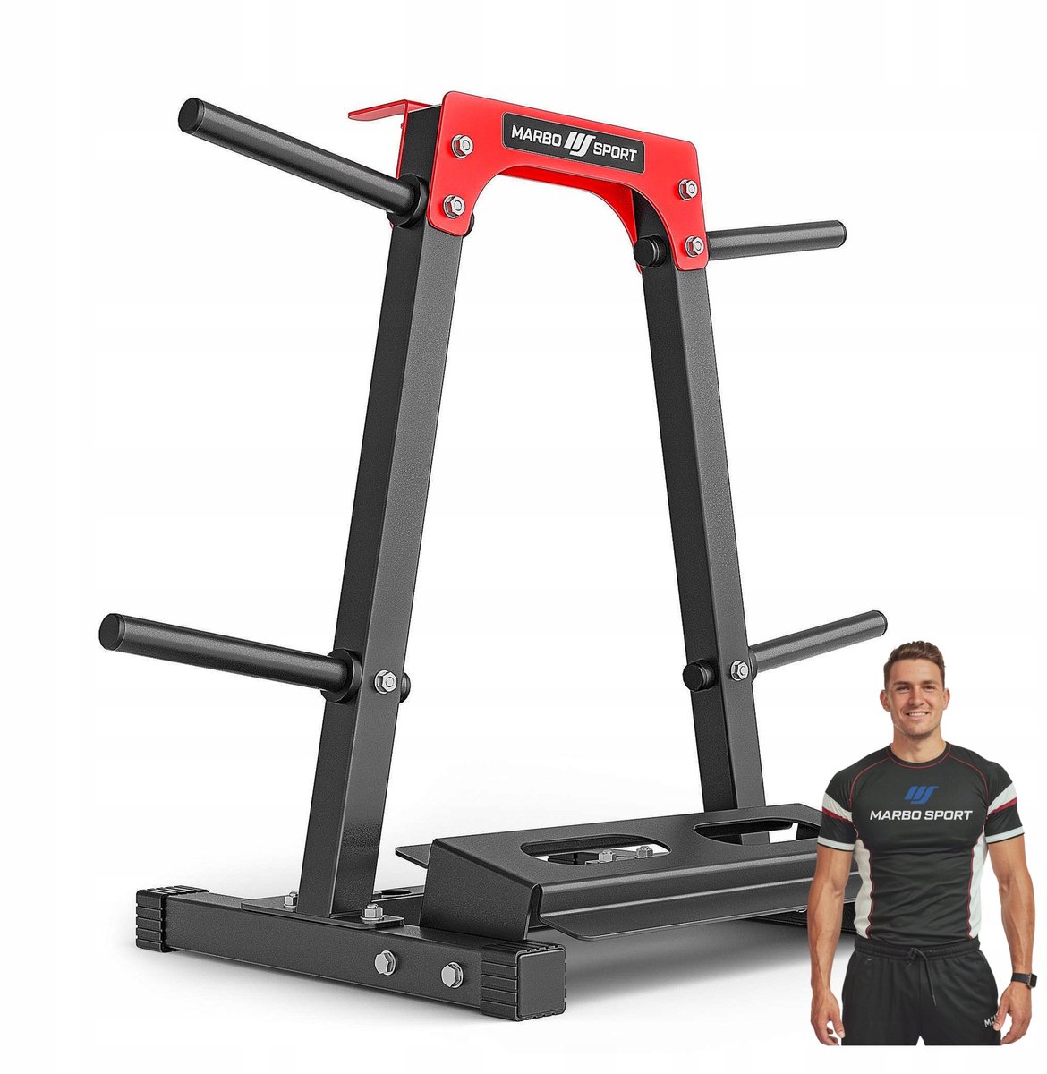 Marbo Sport - Gewichtenrek - Weight Rack - Halterrek - MH-S207 - Opbergrek voor halterschijven, dumbbells en stangen - Voor thuisgym, Home Gym en fitnessruimte - Max. 300 kg - Zwart-rood