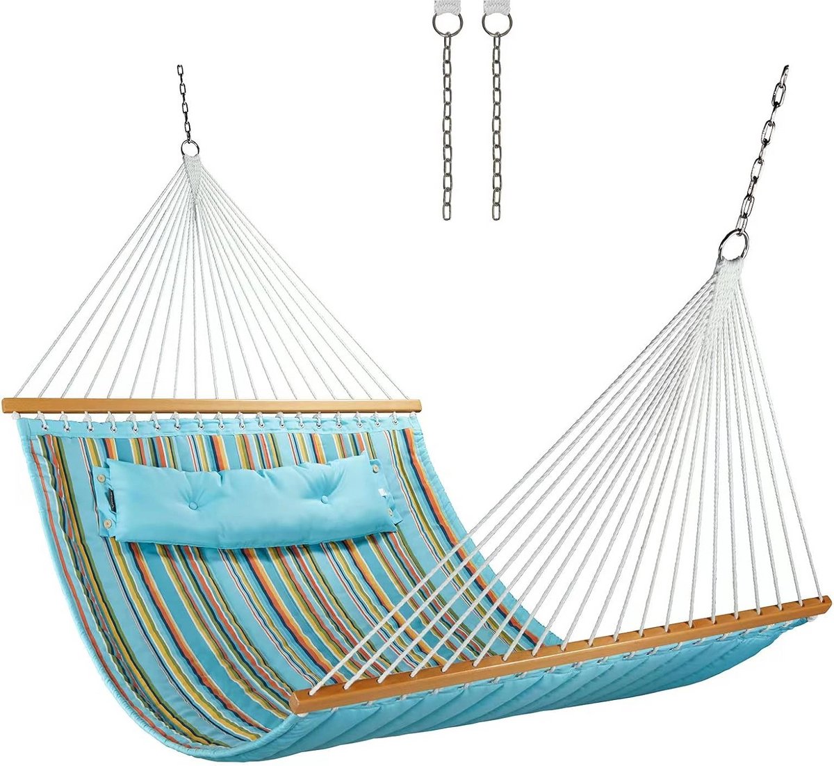12 FT gewatteerde dubbele hangmat met spreidstangen en kussen voor 2 personen - Buiten en Patio