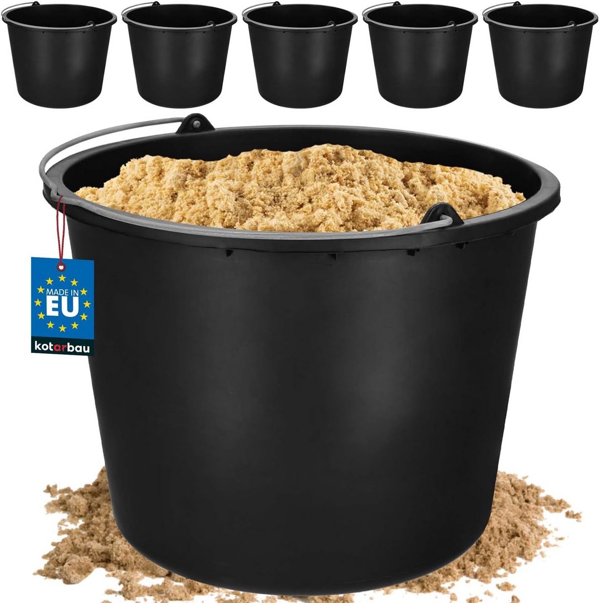 Set van 5 kunststof bouwemmers - 20 liter, voor mortel, water, en meer