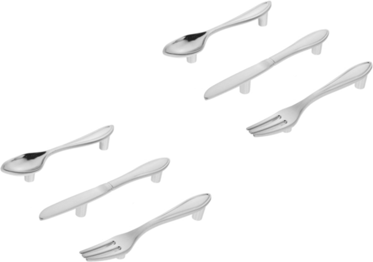 Oneay Set van 6 ladehandgrepen van zinklegering in de vorm van bestek, creatief ontwerp voor meubels, geborstelde afwerking.