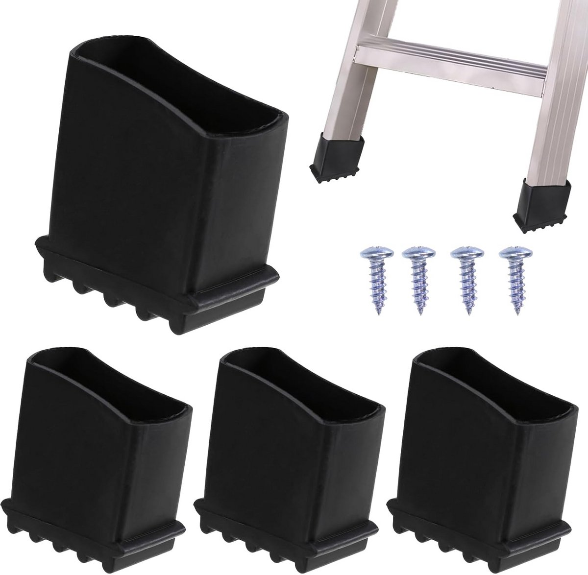 Universele rubberen laddervoeten 50 x 25 mm - Antislip ladderkappen met schroeven (4 stuks)
