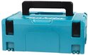 Turquoise Makita opbergkoffer met wit logo en zwart handvat.