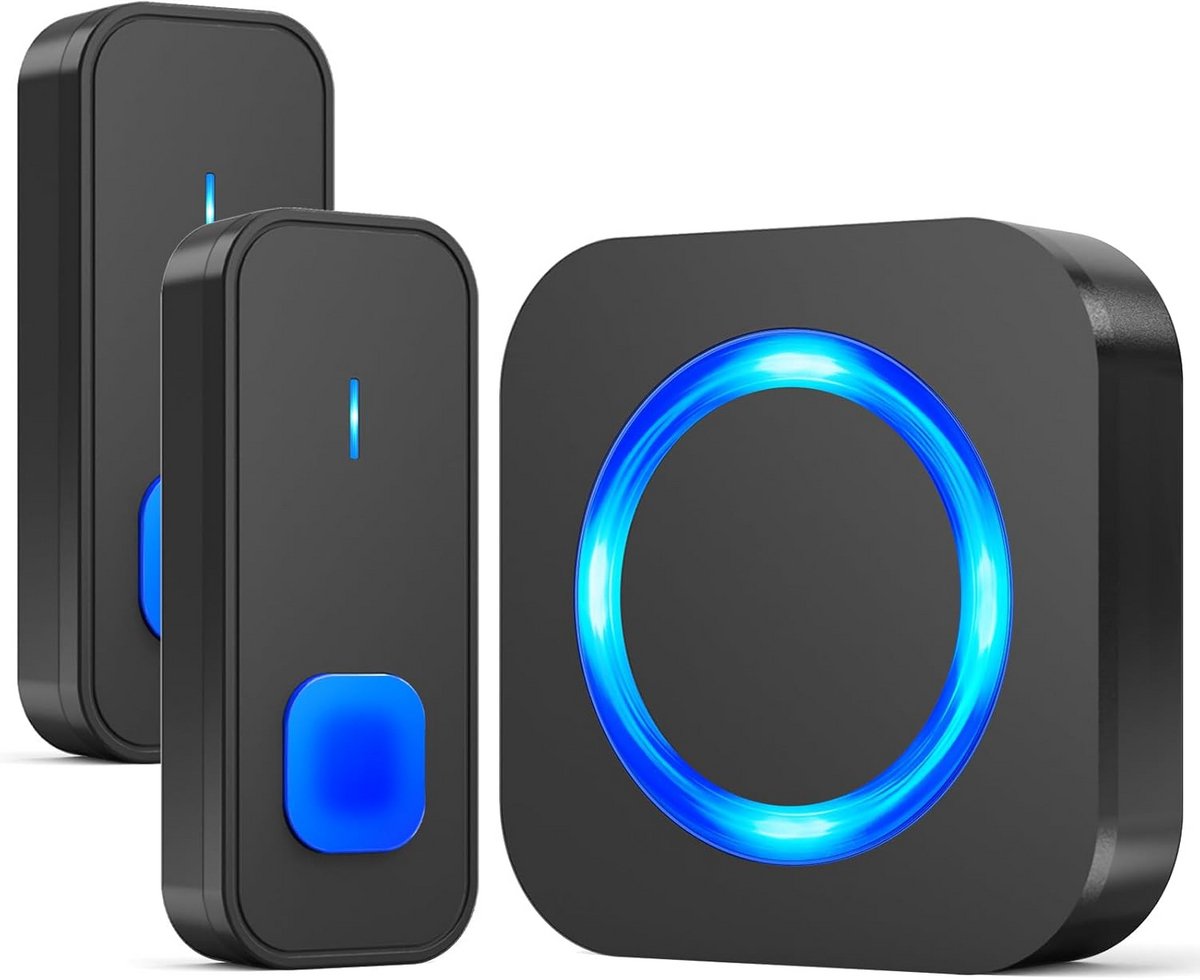 Draadloze Waterdichte Deurbelset met 2 Zenders - 400M Bereik, 55 Melodieën, 5 Volumes, Led-Display