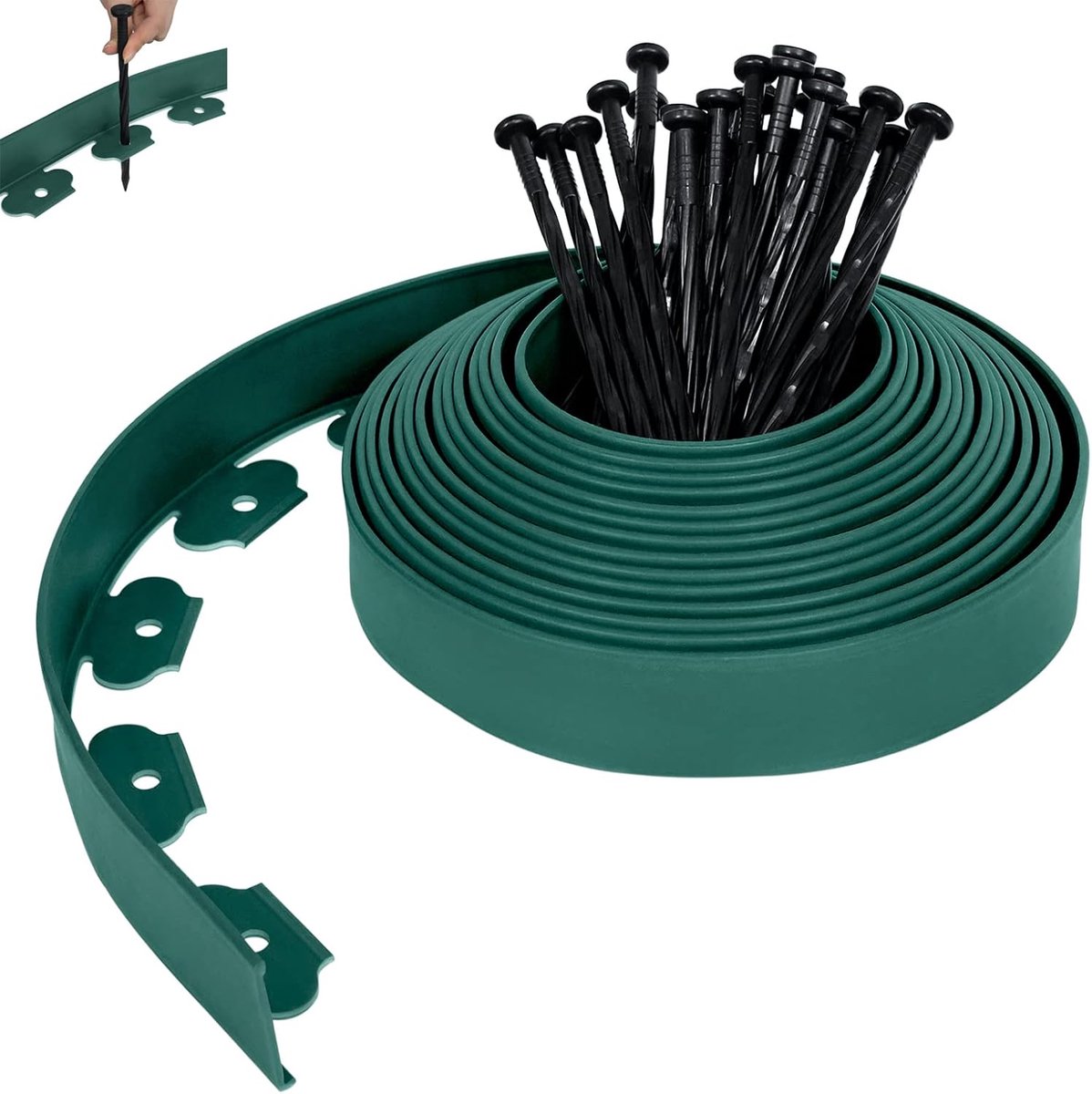 ACXIN Flexibele Tuinrand Kunststof - 10m Lawn Edging Met 30 Grondpennen - Groen