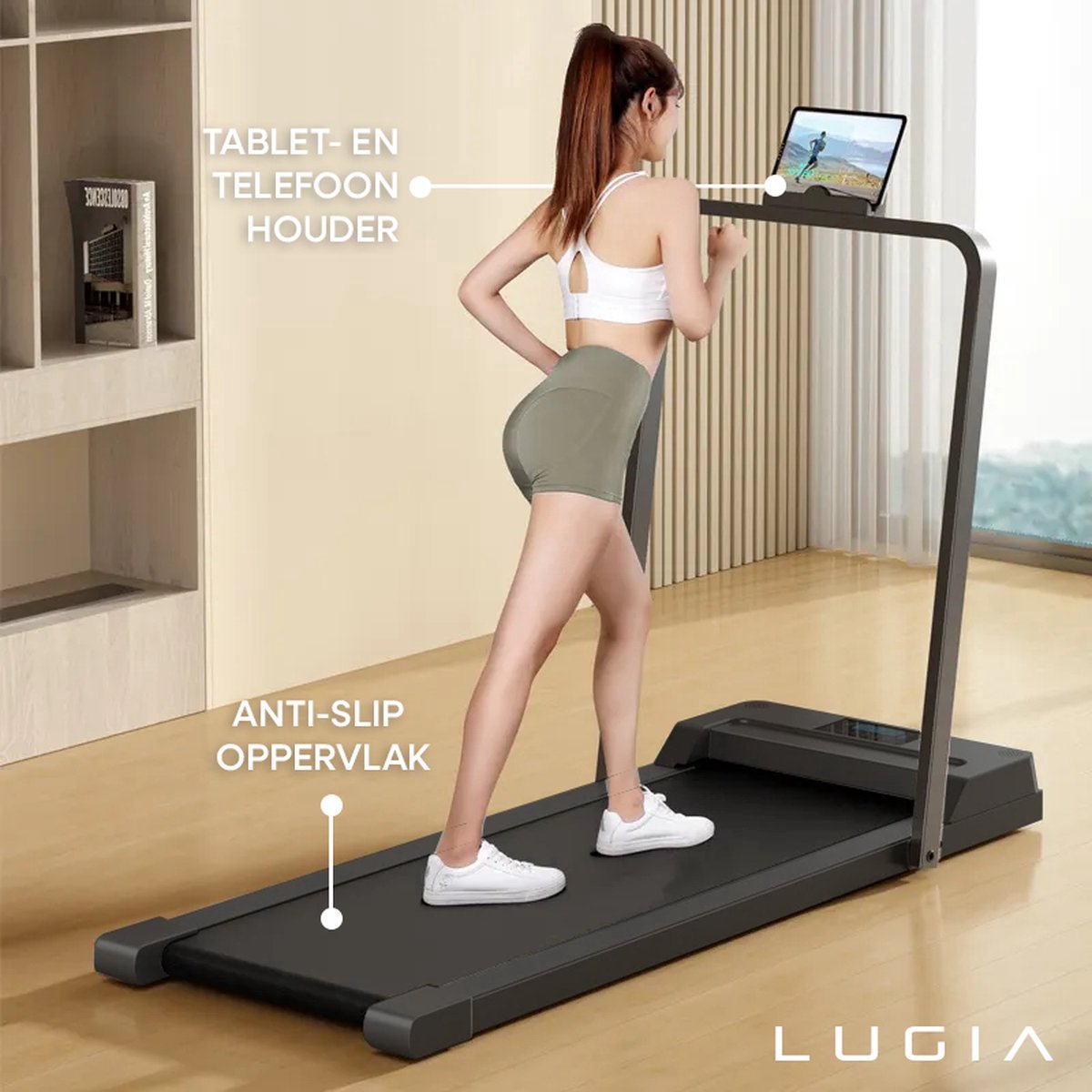 Afbeelding 2 van Lugia Fit Plus Loopband - 1-10km/u - Inklapbaar - Wandelband - Led Display en Afstandsbediening - Walking Pad - Treadmill - Opvouwbare Loopband