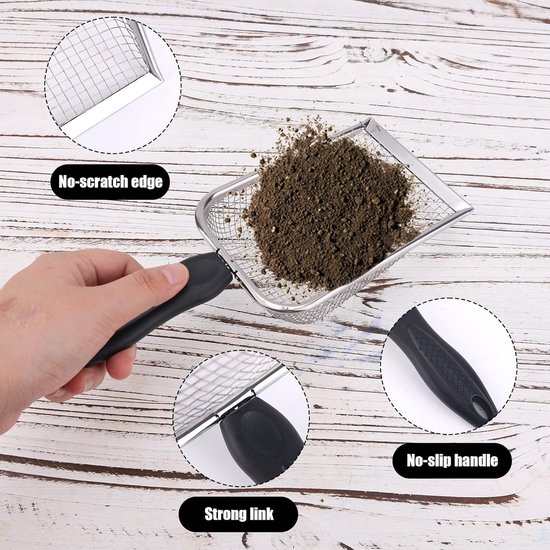 2-delige tuinzeef, 5 mm en 2,8 mm tuinzand- en compostzeef, grond- en steenscheppen, plantgereedschap met ergonomische handgrepen van Merkloos	 — afbeelding 2