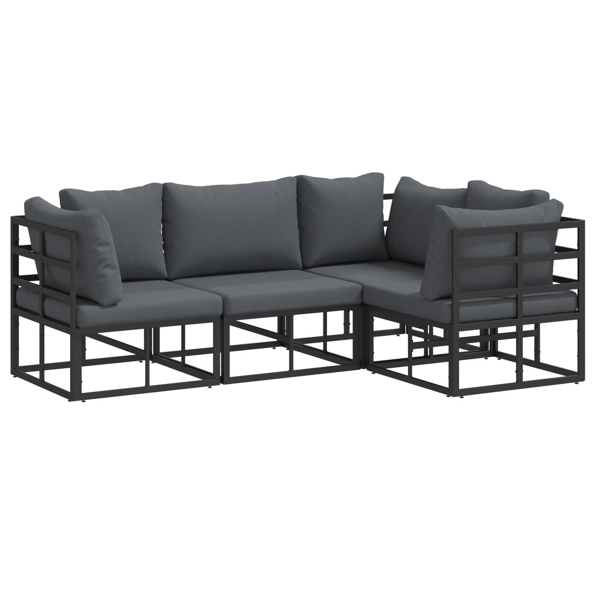 vidaXL - Tuinbank - Set - met - kussen - 4 - pcs - Zwart - Aluminium