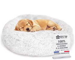 Een PETS-TOP® wasbare, zachte hondenmand – Zachte donut hondenmand met afneembare hoes – Ronde donut hondenmand voor kleine en grote honden, diameter 60 cm, parelgrijs