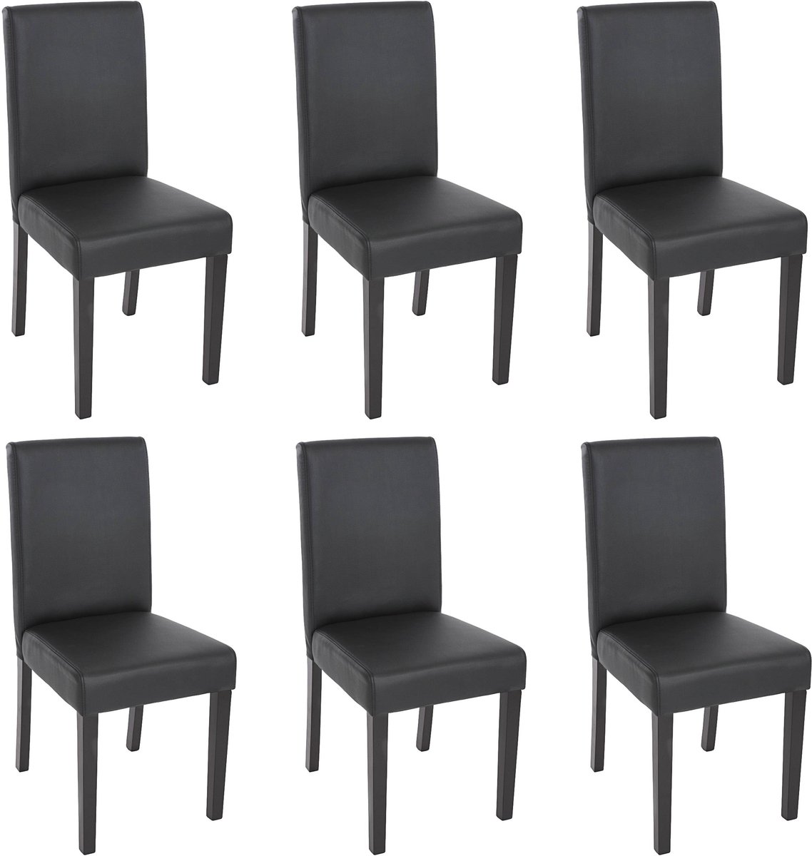 Cosmo Casa Set van 6 eetkamerstoelen Keukenstoel Littau ~ kunstleer, mat zwart, donkere poten