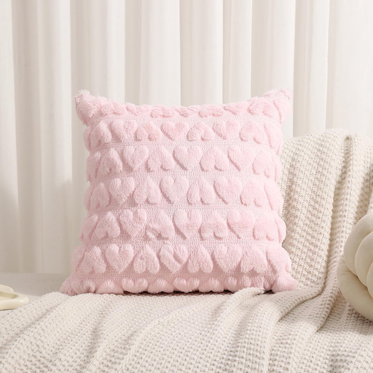 Unyqoos Set van 2 romantische sierkussenslopen met hartdecoratie voor esthetische kamerdecoratie en comfort roze