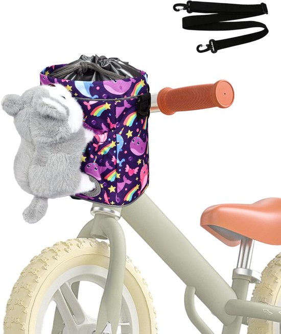 SVNR Kinderfietsmandset, fiets scooter driewieler mand, kinderen fietsen handgeweven rugzak met deksel schouderriem, beige