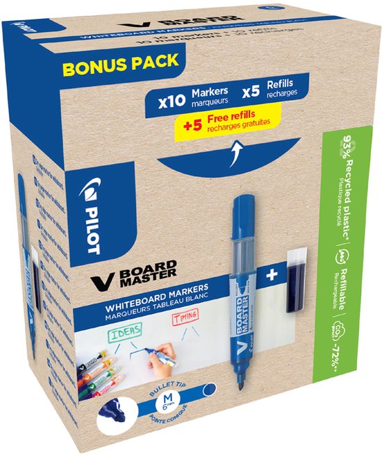 PILOT Set de 5 marqueurs tableaux blancs V Board Master pointe ogive Begreen - Marqueur